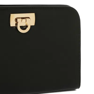 Ferragamo Rectangular Calf Leather Shoulder Bag In Black