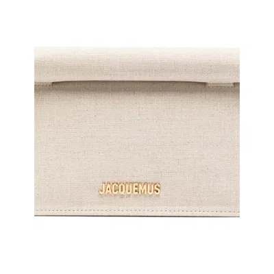 Jacquemus Pochette Small Embellished Leather-trimmed Canvas Clutch In White