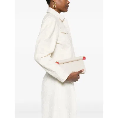 Jacquemus Pochette Small Embellished Leather-trimmed Canvas Clutch In White