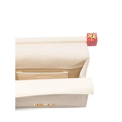 Jacquemus Pochette Small Embellished Leather-trimmed Canvas Clutch In White