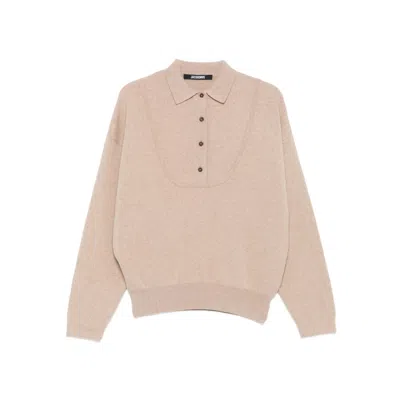 Jacquemus Polo Collar Knitwear With Ribbed Cuffs And Hem In Gray