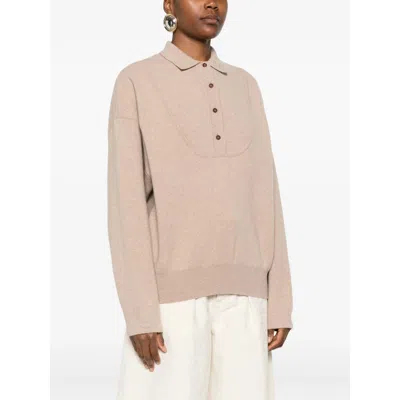Jacquemus Polo Collar Knitwear With Ribbed Cuffs And Hem In Gray