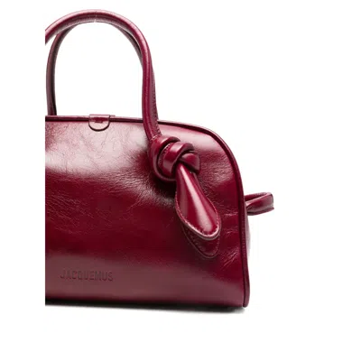 Jacquemus Vibrant Red Leather Handbag With Structured Silhouette In Burgundy