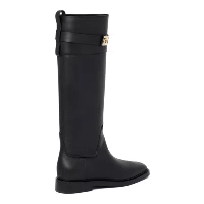Ferragamo Roly Buckled Leather Knee Boots In Black