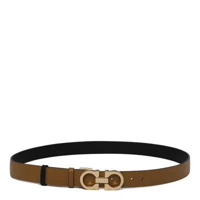 Ferragamo Reversible And Adjustable Gancini Belt In Brown