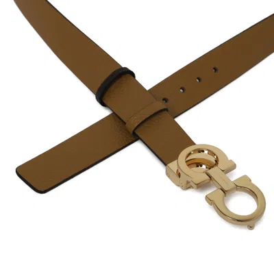 Ferragamo Reversible And Adjustable Gancini Belt In Brown