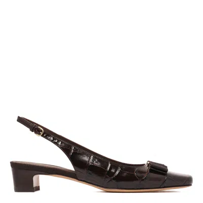 Ferragamo Square Toe Textured Sling Pump With Buckle In Black