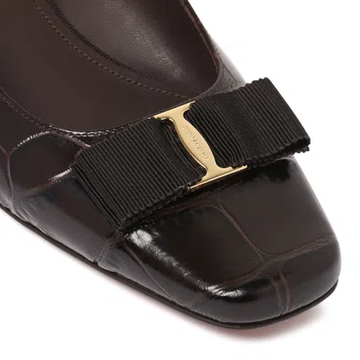Ferragamo Square Toe Textured Sling Pump With Buckle In Black