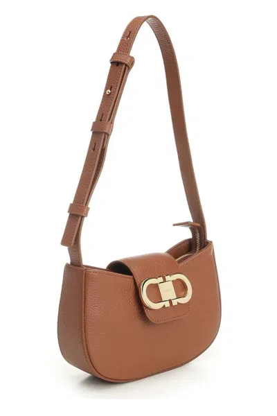 Ferragamo Adjustable Strap Textured Finish Shoulder Bag In Brown
