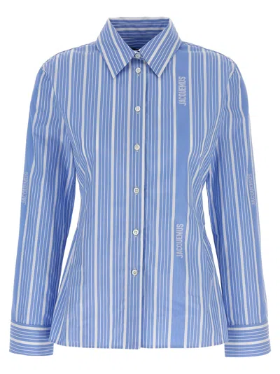 Jacquemus Pablo Asymmetric Striped Cotton-poplin Shirt In Blue
