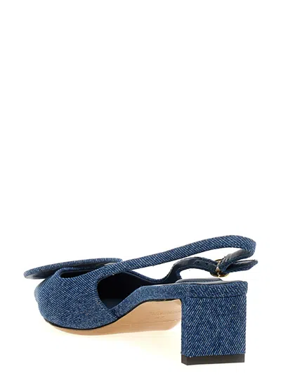 Jacquemus Block Heel Denim Texture Pointed Toe Slingback In Blue