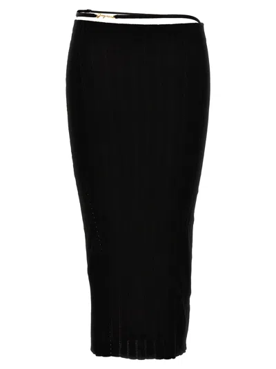 Jacquemus Waistband Skirt With Ribbed Texture And Metallic Detail In Black