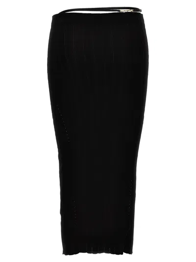 Jacquemus Waistband Skirt With Ribbed Texture And Metallic Detail In Black