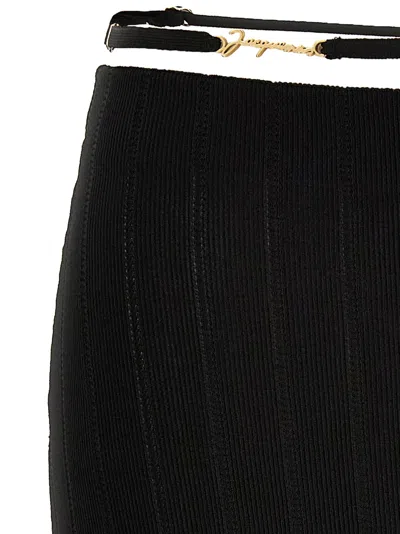 Jacquemus Waistband Skirt With Ribbed Texture And Metallic Detail In Black