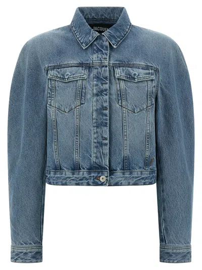 Jacquemus La Veste De-nimes Ovalo Puffer Jackets Light Blue