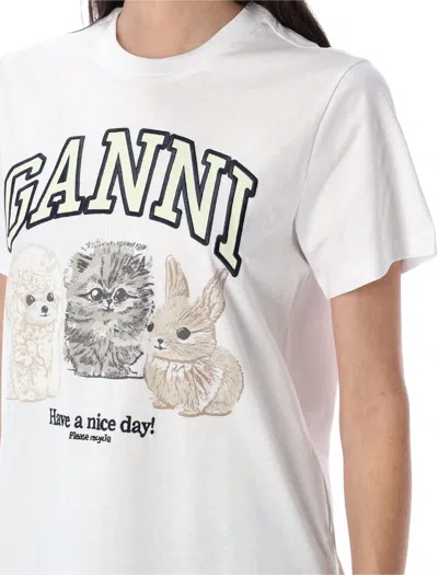 Ganni Animals White T-shirt In White