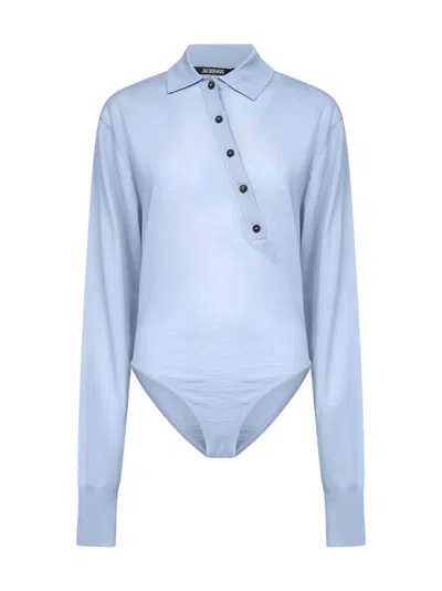 Jacquemus Women Blue Wool Tordu Bodysuit In Blue