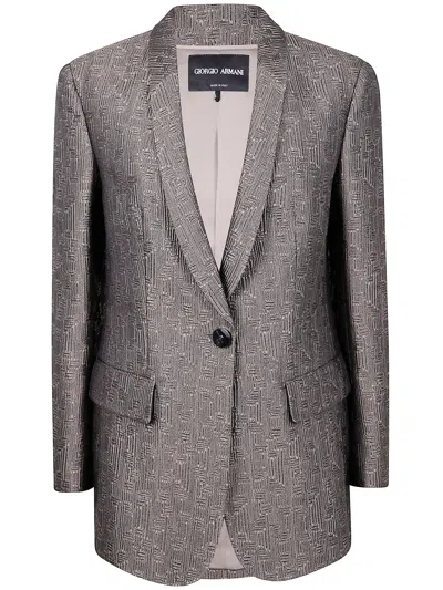 Giorgio Armani Brown Single-breasted Silk Jacket In Gray