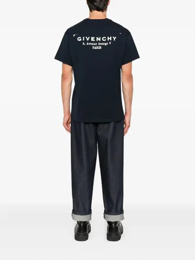 Givenchy Navy Cotton T-shirt With Bold White Logo Print In Blue