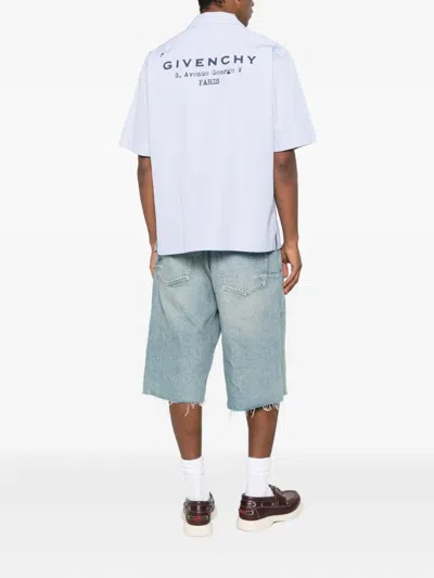 Givenchy Cotton Striped Shirt With Stamp Print Clothing In Blue