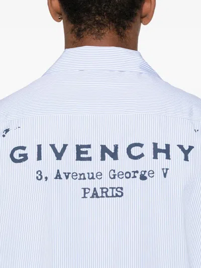 Givenchy Cotton Striped Shirt With Stamp Print Clothing In Blue