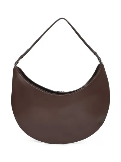 Jacquemus Le Calisso Rond Large Brown Shoulder Bag With Adjustable Strap And Embossed Logo In Leather Woman In Brown