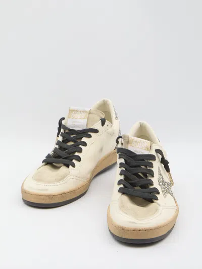 Golden Goose Silver/white Ballstar Sneaker With Glitter In White