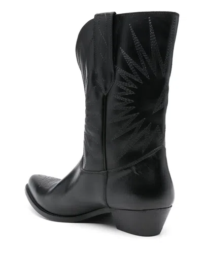 Golden Goose Wish Star Pointed Toe Western Boot In Black