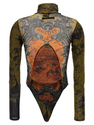 Jean Paul Gaultier Graphic Print Bodysuit In Brown