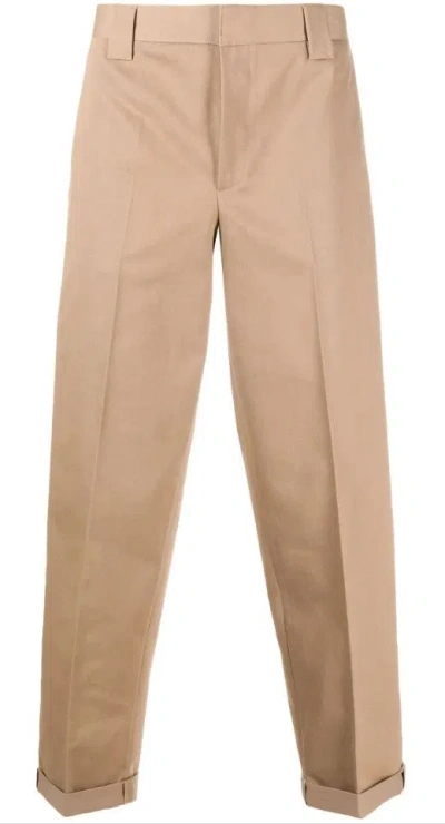 Golden Goose Khaki Beige Cotton Blend Trousers In Neutral