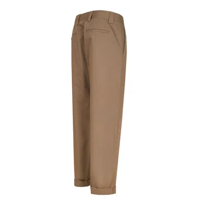 Golden Goose Khaki Beige Cotton Blend Trousers In Neutral
