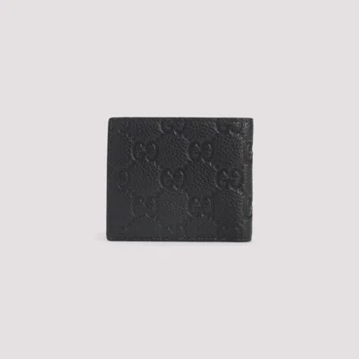 Gucci Leather Wallet With Gg Monogram In Black