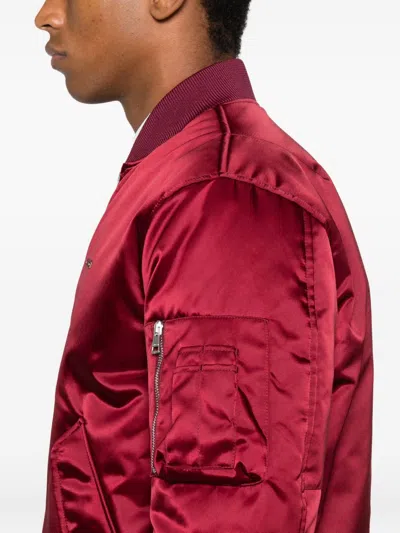 Gucci Padded Nylon Bomber Jacket With Chest Logo In Red