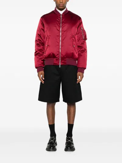 Gucci Padded Nylon Bomber Jacket With Chest Logo In Red