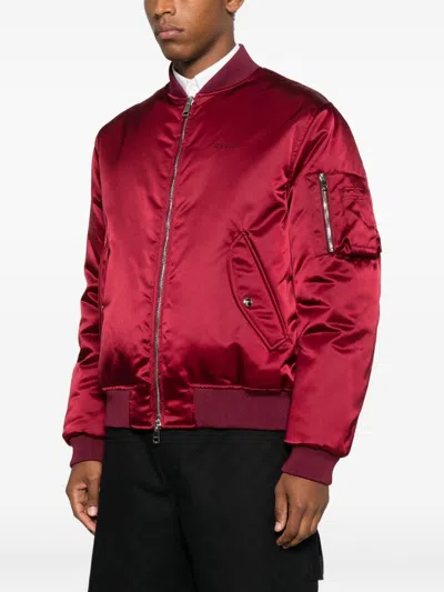 Gucci Padded Nylon Bomber Jacket With Chest Logo In Red