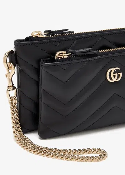 Gucci Small Black Gg Marmont Pouch With Chain