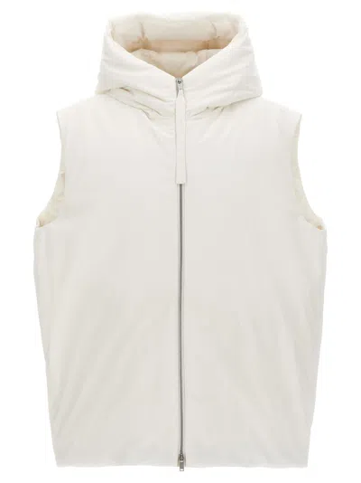 Jil Sander Padded Sleeveless Jacket With High Collar And Zip Closure In White