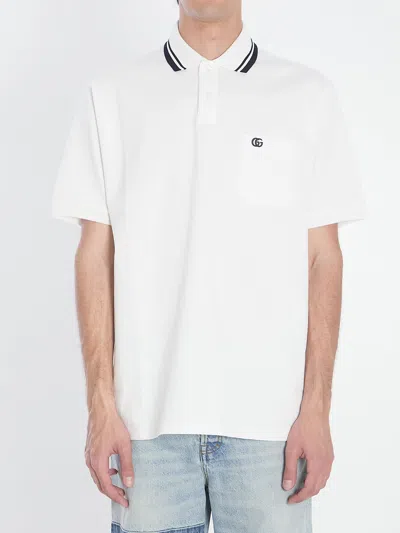 Gucci White Cotton Polo Shirt In White