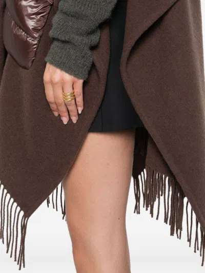 Herno Brown Cape With Drawstring Collar And Fringed Hem In Tech Fabric Woman In Brown