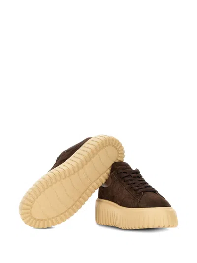 Hogan Leather Lace-up Sneakers Platform Sole In Brown