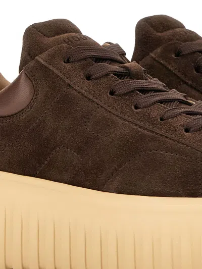 Hogan Leather Lace-up Sneakers Platform Sole In Brown
