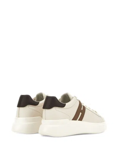 Hogan Leather Sneakers With Round Toe And Rubber Sole In Neutral