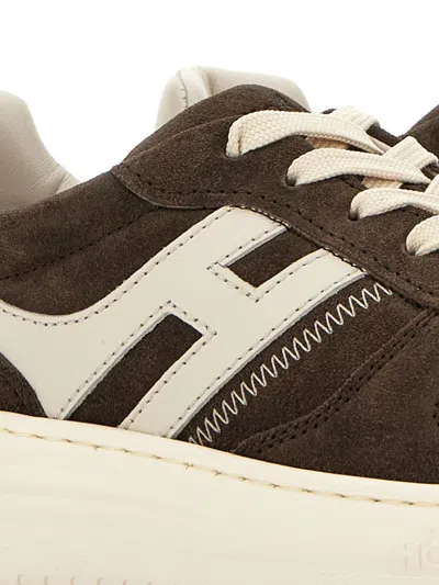 Hogan Leather Sneakers With Suede Finish And Rubber Sole In Brown