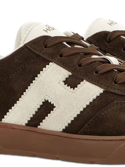 Hogan Rubber Sole Suede Finish Sneakers In Brown