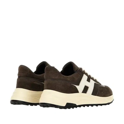 Hogan Coffee Brown Leather Sneakers With Memory Foam Insole In Multi