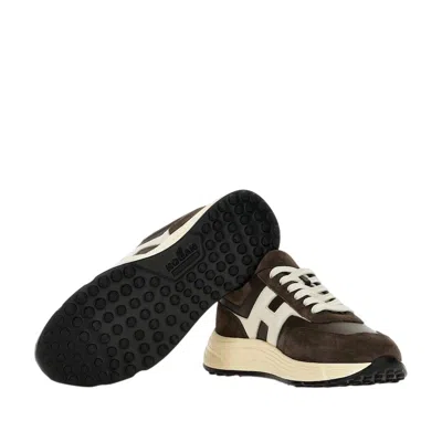 Hogan Coffee Brown Leather Sneakers With Memory Foam Insole In Multi