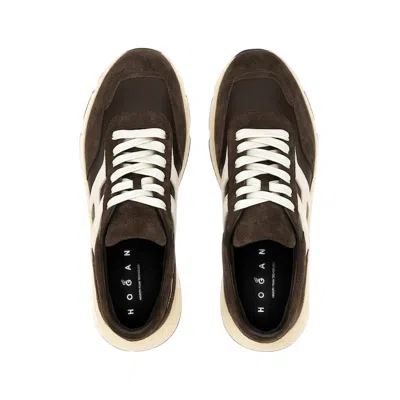 Hogan Coffee Brown Leather Sneakers With Memory Foam Insole In Multi