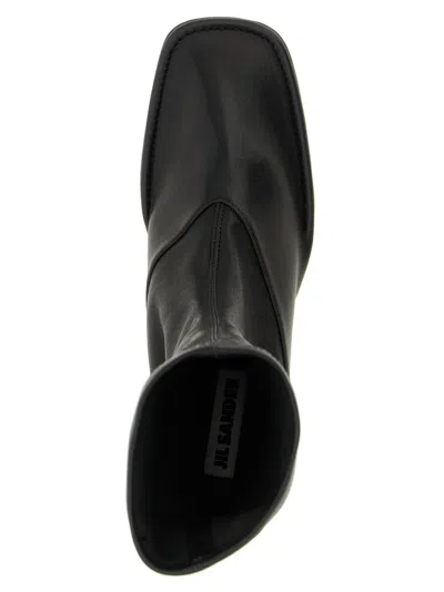 Jil Sander Square Toe Ankle Boots With Block Heel In Black