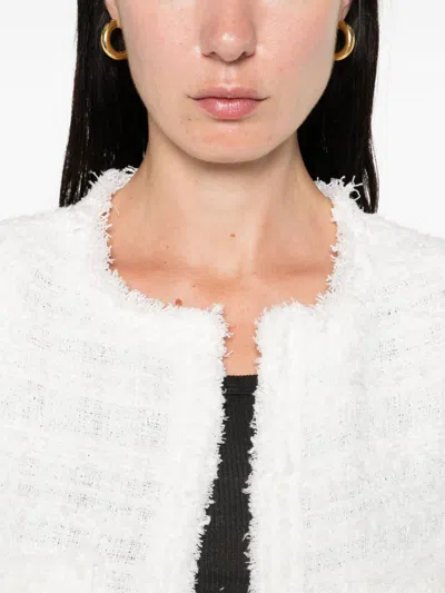 Iro Tweed Cropped Jacket Frayed Edges In White
