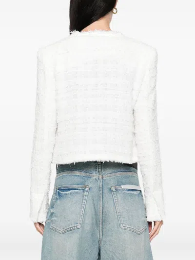 Iro Tweed Cropped Jacket Frayed Edges In White